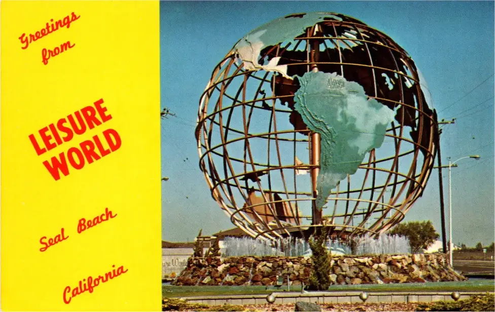 Leisure World Seal Beach California globe landmark and real estate marketing.