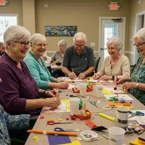 Seniors engaged in an arts and crafts workshop at Leisure World Seal Beach