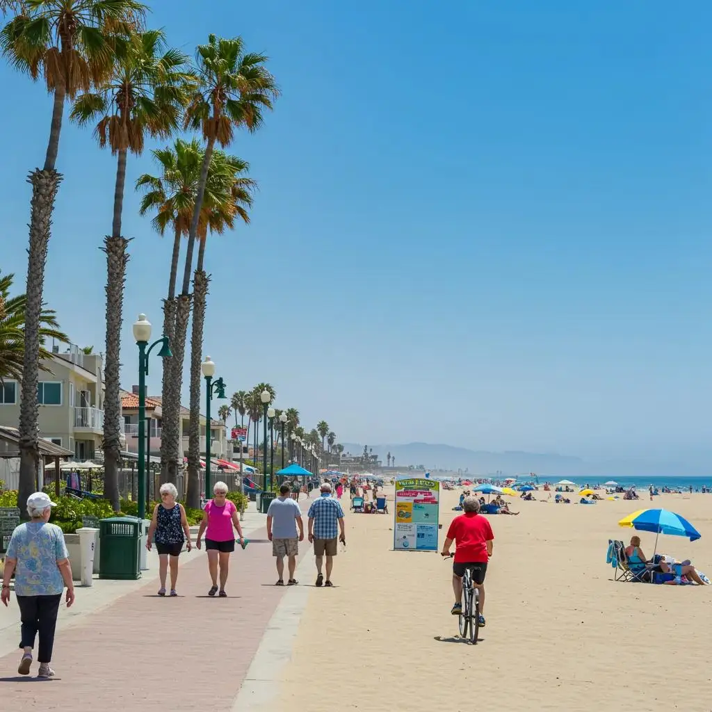 Coastal lifestyle in Seal Beach with retirees enjoying beach activities