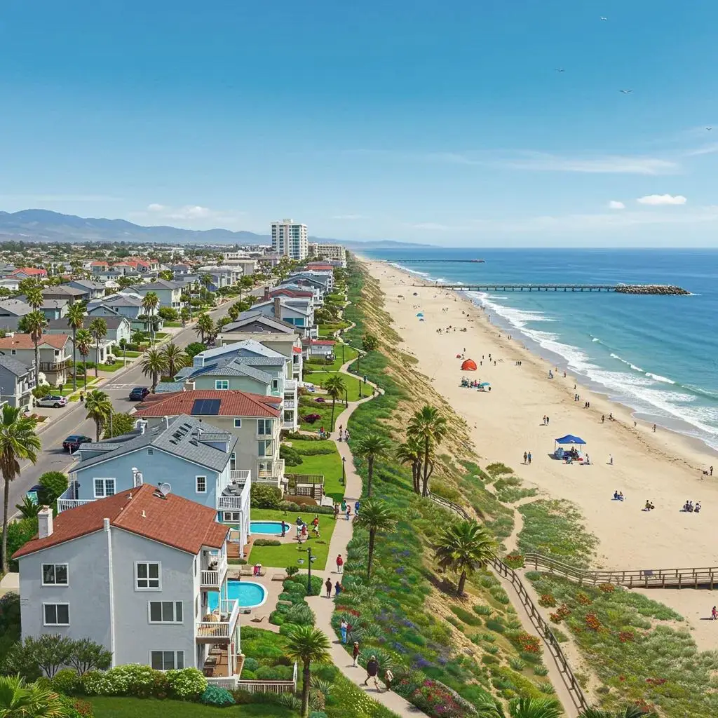 Coastal view of Seal Beach highlighting beach homes and community activities