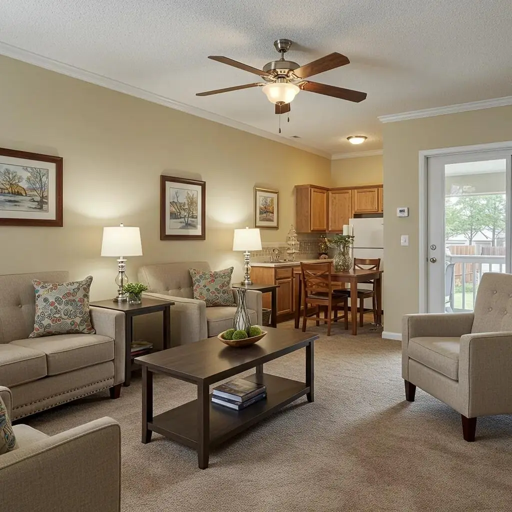 Cozy living room in a Leisure World home showcasing modern amenities