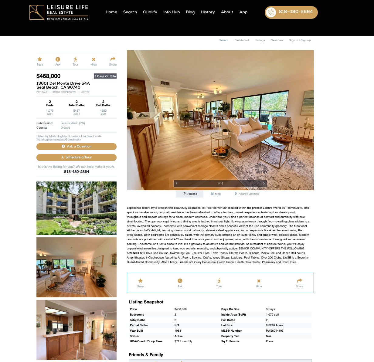 Leisure Living Resales property listing showcasing 3D Smart Tour, professional photos, and property details.