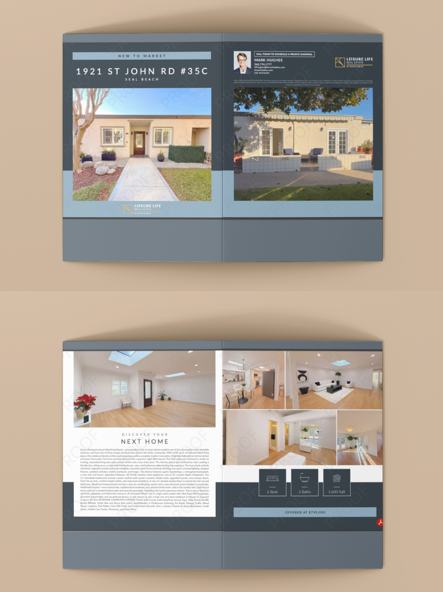 Custom property brochure showcasing a home in Seal Beach, CA and interior details.