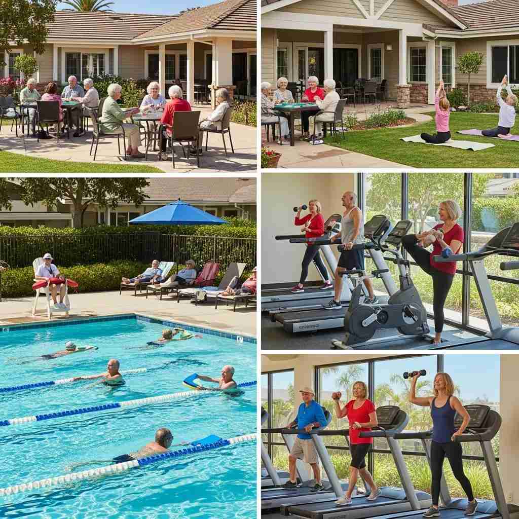 Leisure World Seal Beach amenities including pool, fitness center, and clubhouse for 55+ community living.