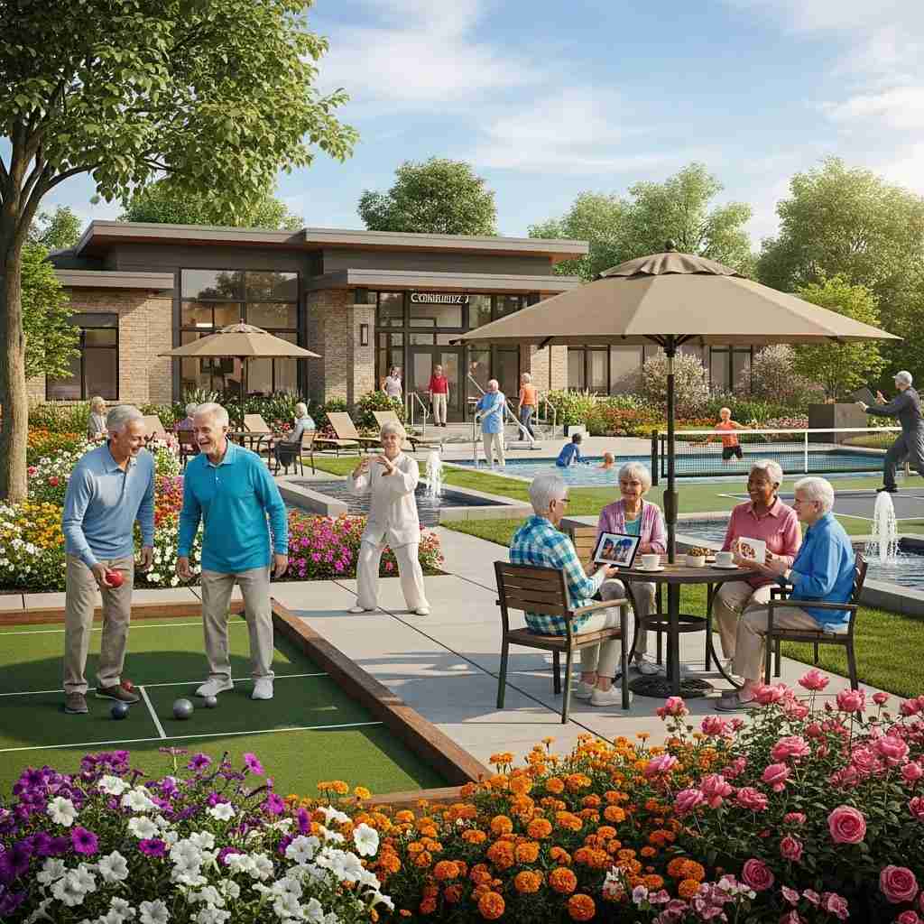 Vibrant 55-plus community with active seniors enjoying social activities