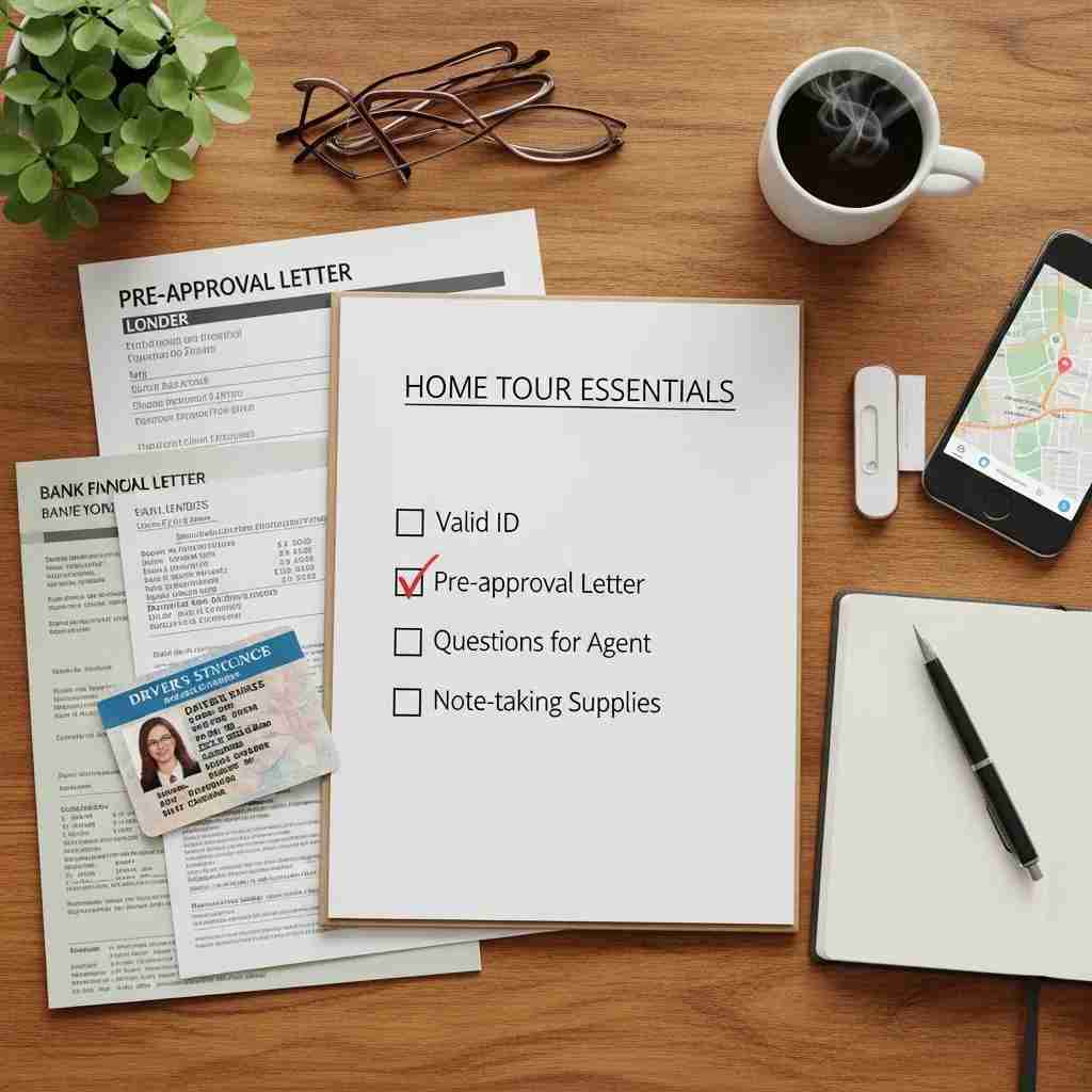 Leisure World Seal Beach home tour essentials checklist and documents, including pre-approval letter and valid ID.