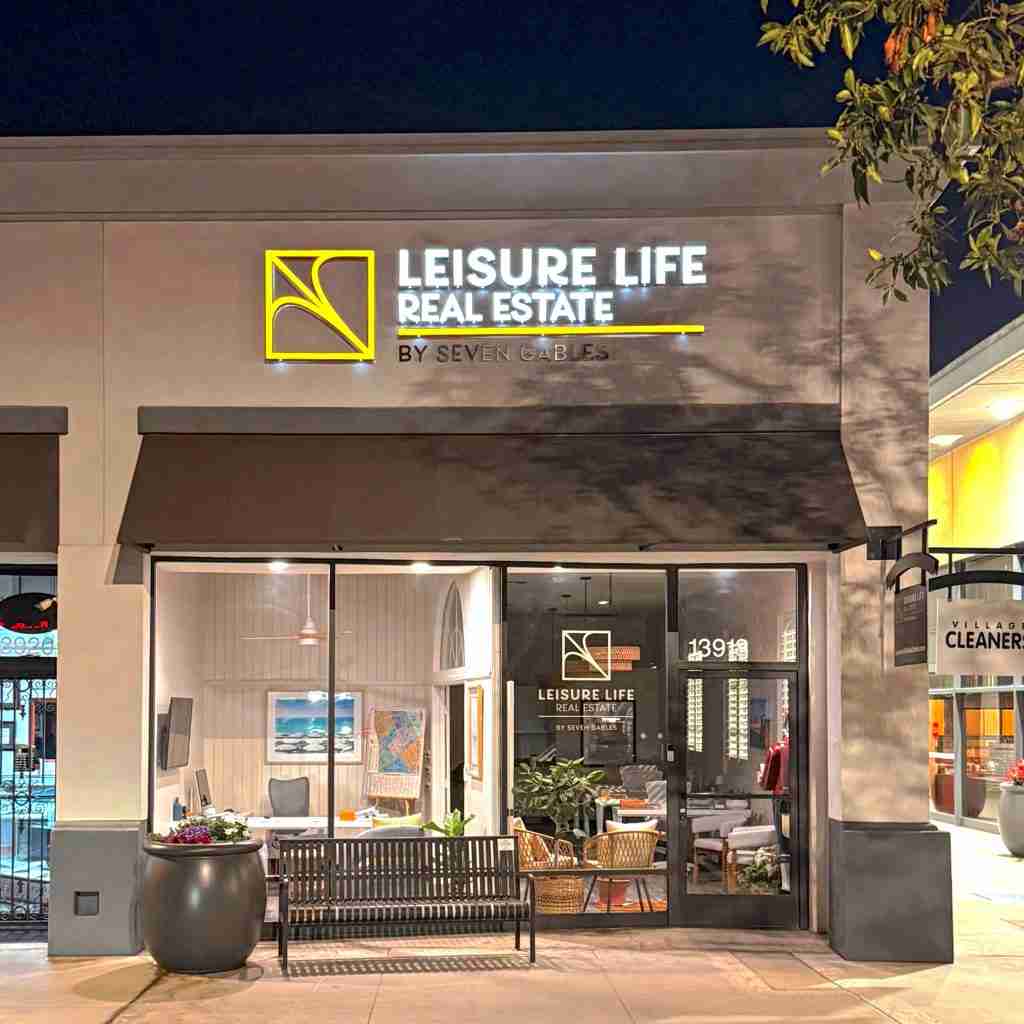 Leisure Life Real Estate office in Leisure World Seal Beach, California, featuring Seven Cables branding.
