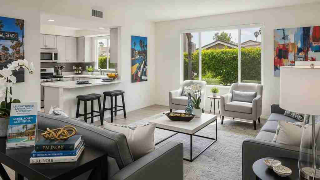 Light-filled interior of a comfortable condominium in Leisure World &mdash; built for low-maintenance, active living
