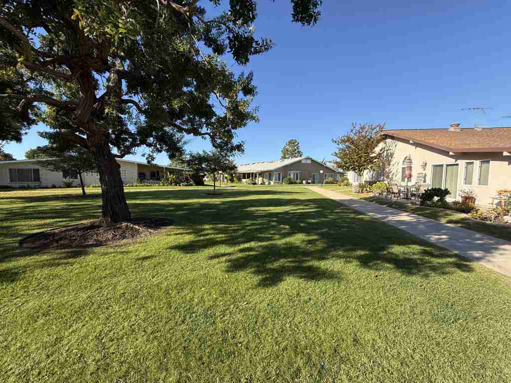 Lush green lawn and Mutual 6 home in Leisure World, Seal Beach, CA.