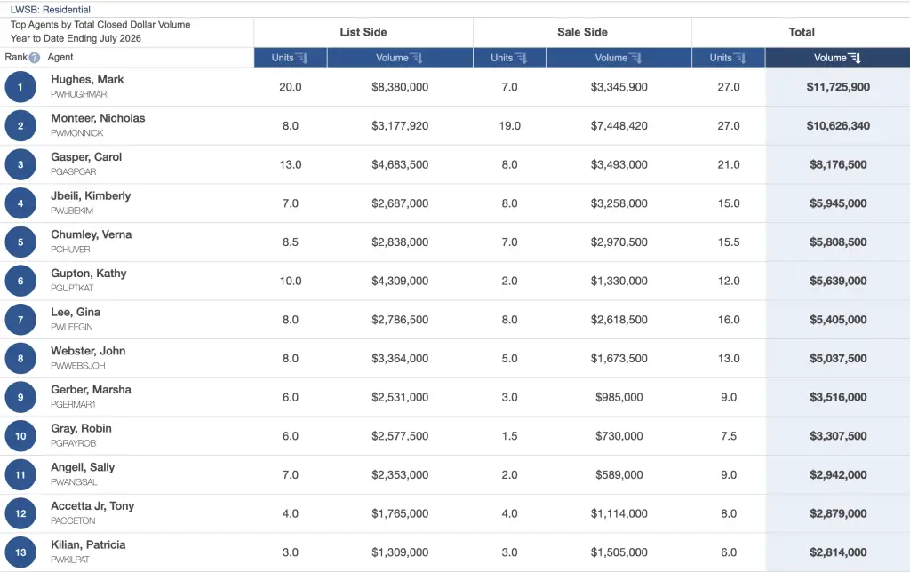 YTD Leisure World Top Agents Rankings